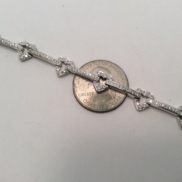 14k WHITE Solid Real Gold Daimond Heart Beautiful Fancy Lady Bracelet 7 1/4'' - Picture 3 of 8